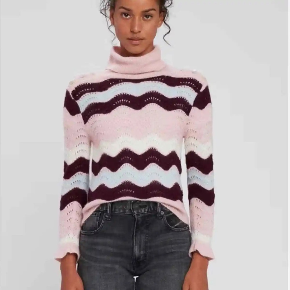 LOVESHACKFANCY Dixie Turtleneck Knit Wool Sweater Sz M